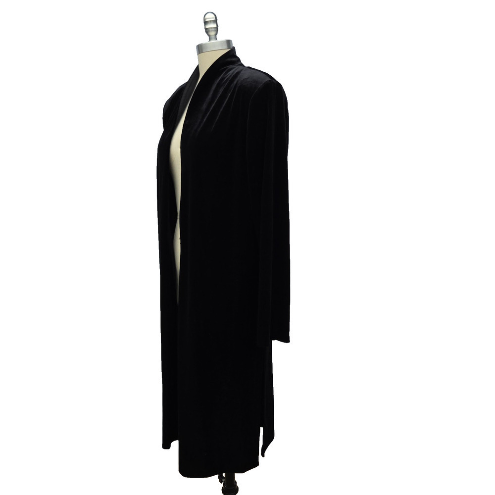 Vintage 90s Black Velvet Open Front Duster Cardigan Size M L Gothic Goth JBS - Picture 4 of 9